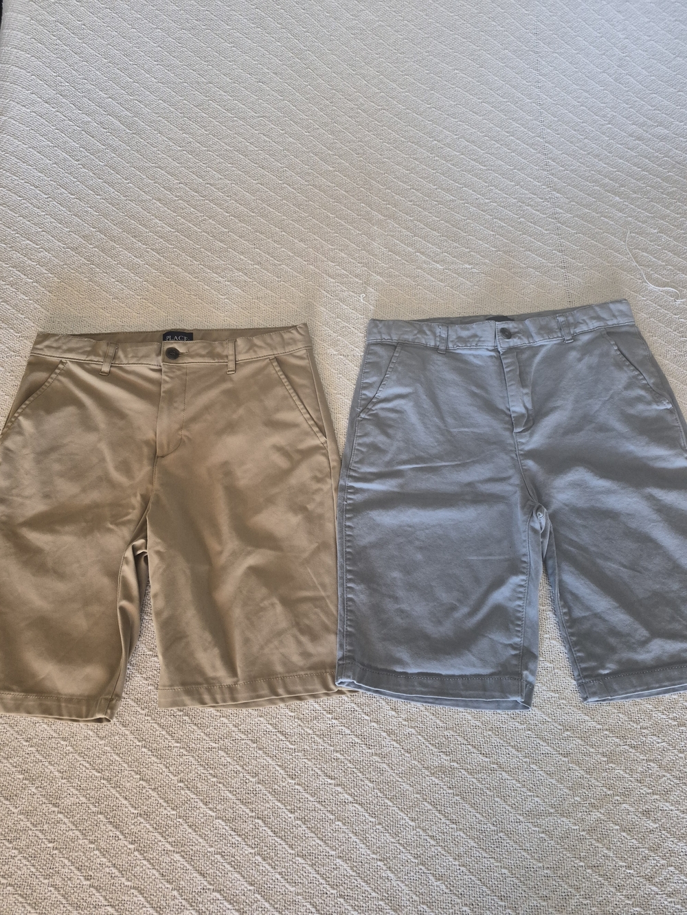 Set Of 2- Place Boy's Flat Front Chino Shorts in Khaki and Light Gray